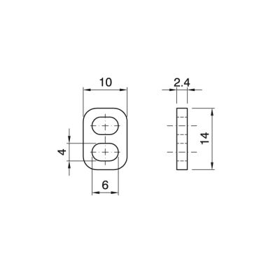 Cord strain for 2-pole flat cable, in white thermoplastic resin, 14x10x2.4mm