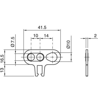 Trava cabo para cabo redondo de 2/3 pólos, em resina termoplástica de cor natural, 41, 5x29, 7x2mm