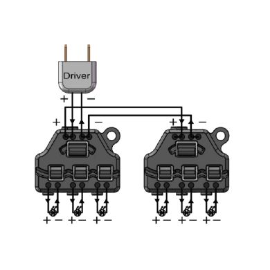 DC splitter connectors for parallel connection, 3 outputs 0-42Vdc 1.5A/output