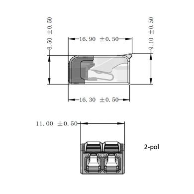 Ligador com patilha 2 polos 0,2-2,5mm2 450V 24A em policarbonato transparente (cx 100pcs)