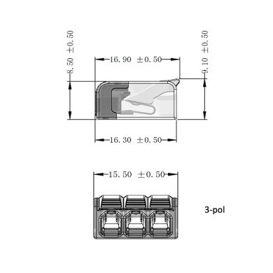 Conector compacto p/cable con palanca de apertura y cierre 3 poles 0,2-2,5mm2 450V 24A (caja 100pc)