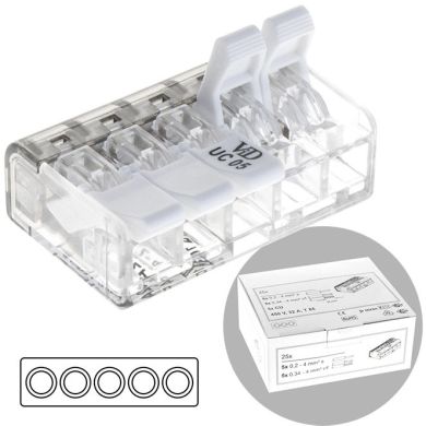 Transparent compact connector for cable 5 poles 0,2-4mm2 450V 32A (box 25pcs)