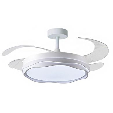Ventilador DC CRETA blanco, 4 aspas retráctiles, 72W LED 3000|4000|6000K, Al.30/35xD.108/50cm
