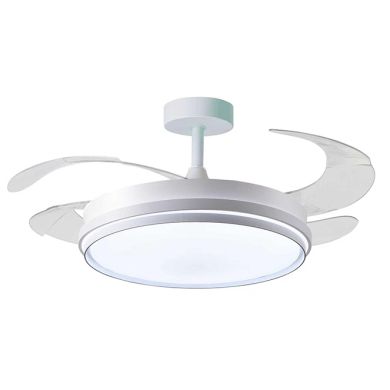 Ventoinha de tecto KIOTO branca, 4 palas retráteis, 72W LED 3000|4000|6000K, Alt.30/35xD.108/50cm