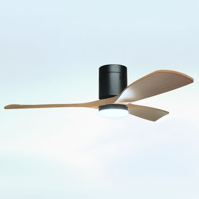 Ceiling fan DC CÉFIRO ON black/beech wood, 3 blades, 40W LED 3000|4000|6500K, H.18xD.130cm