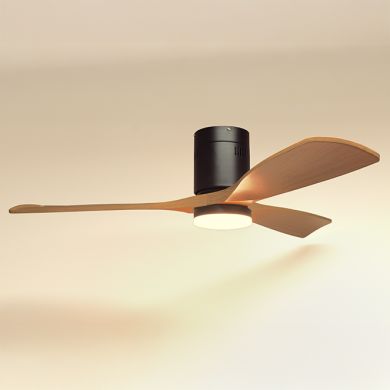 Ceiling fan DC CÉFIRO ON black/beech wood, 3 blades, 40W LED 3000|4000|6500K, H.18xD.130cm