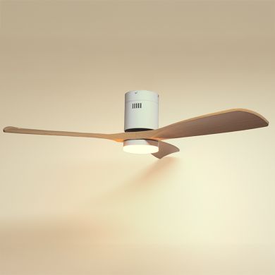 Ceiling fan DC CÉFIRO ON white/beech wood, 3 blades, 40W LED 3000|4000|6500K, H.18xD.130cm