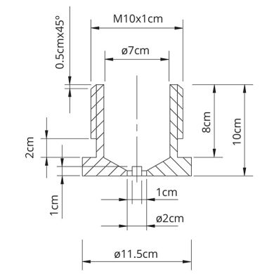 Male brass screw cable clamp M10x1 D.11,5xA.10mm, whole 2mm