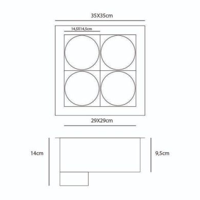 Downlight HEFESTO square 4xG53 AR111 L.35xW.35xH.0,3cm Grey