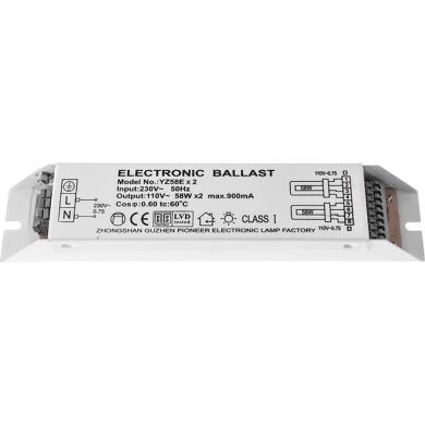 Balastro para lâmpada T8 fluorescente 2x58W, em metal