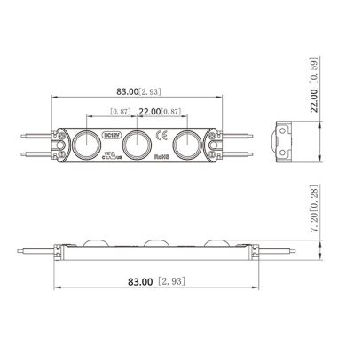 Módulo LED ZE03 linear 1,5W 83mm IP65 12VDC 7000K