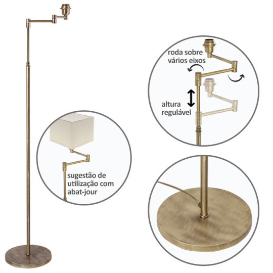 Floor Lamp SPACE articulated arm 1xE27 H.Reg.xD.26cm Antique Brass