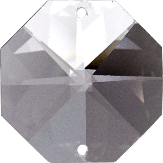 Crystal octagon stone D.2,6cm 2 holes transparent (Box)