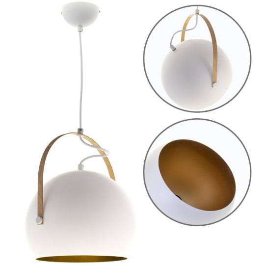 Suspensão ORIANE 1xE27 Alt.Reg.xD.25cm Branco/Dourado