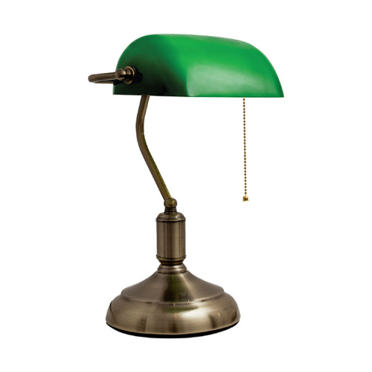 Table Lamp BANCARIO 1xE27 L.27xW.19xH.39cm Antique Brass/Green