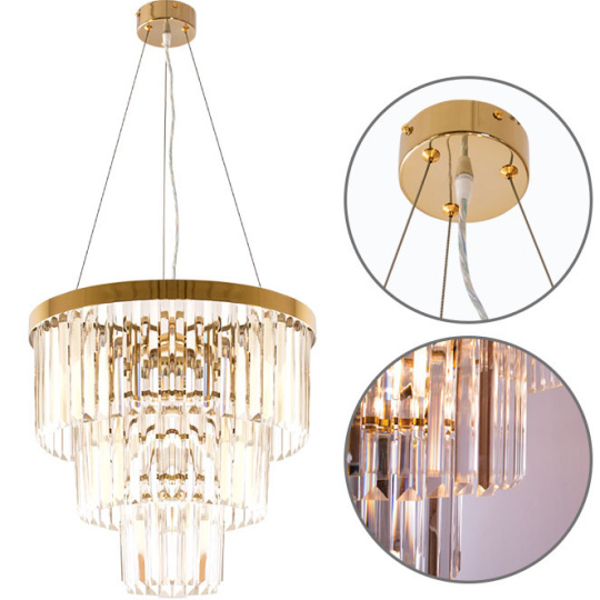 Ceiling Lamp OLFUS 5xE14 H.42xD.45cm with transparent cristals and gold plate