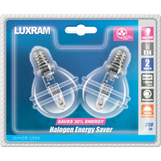 Light Bulb 2x E14 (thin) Ball ENERGY SAVER Dimmable 28W 3000K 330lm -D