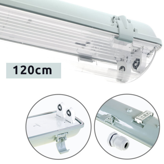 Armadura Estanca LINESTA IP65 2xG13 T8 LED 120cm C.126xL.11,5xA.9,0cm Gris