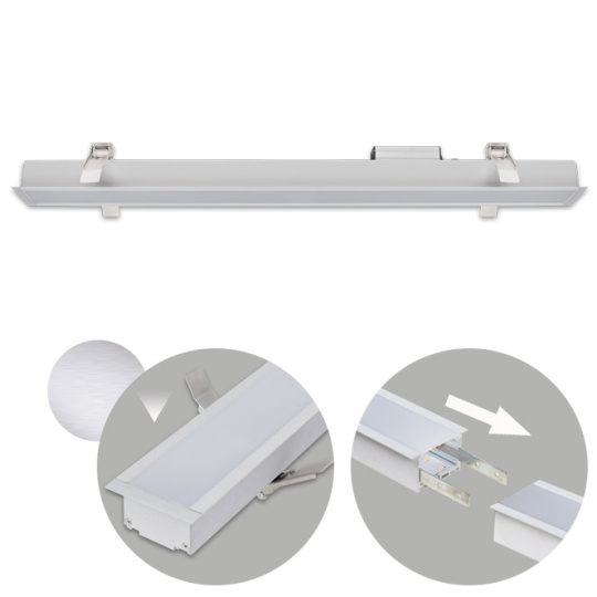 Recessed Linear Light LINEX B2 60cm 1x20W LED 1600lm 4000K 110° L.61,5xW.6,5xH.3,5cm Aluminium