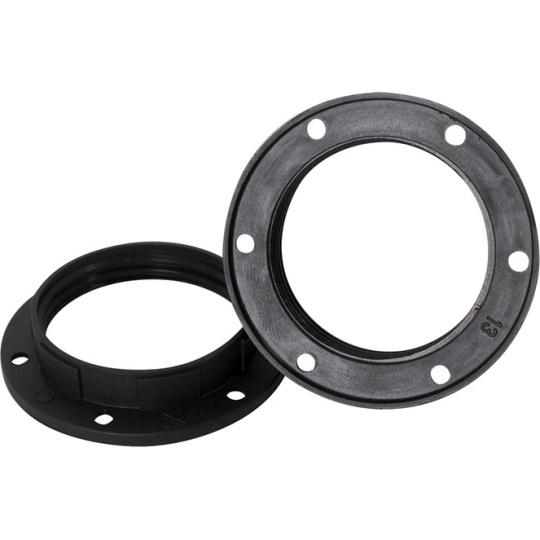 Arandela de resina en negro brillante para portalámparas E27 con rosca A.12mm D.57mm, termoplastico