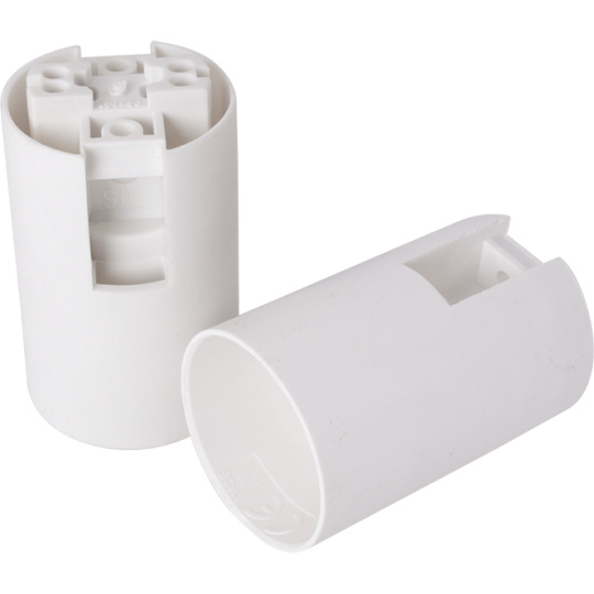 White E14 2-pieces lampholder with plain outer shell, in thermoplastic resin