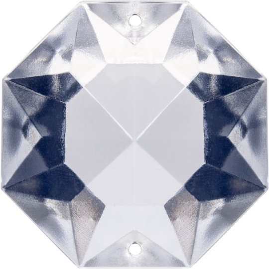 Glass octagon stone D.3,6cm 2 holes transparent