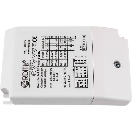 Transformador de corriente/tensión constante 350/500/700mA 12/24V para LED 25W ajustable, plastico