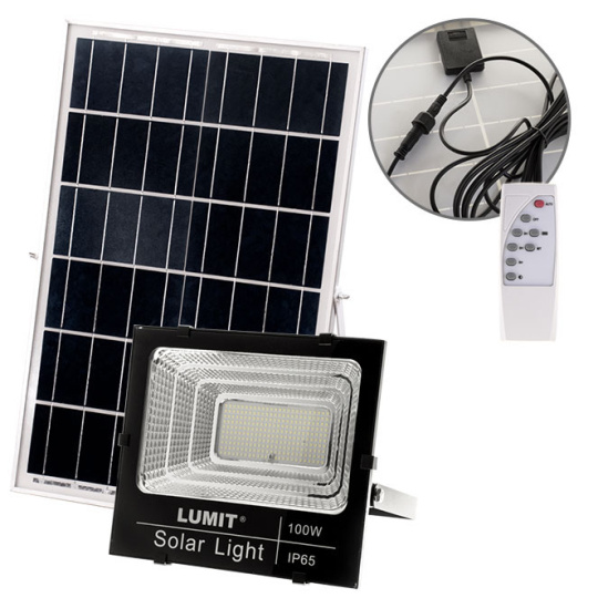 Proyector Solar NAVARRE IP65 1x100W LED 2400lm 6500K L.28,5xAn.9xAl.25,5cm Negro