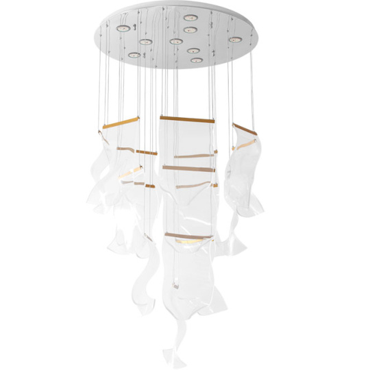 Candeeiro de tecto CLAIRE 96+96W LED Alt.Reg.xD.80cm dourado/cromado