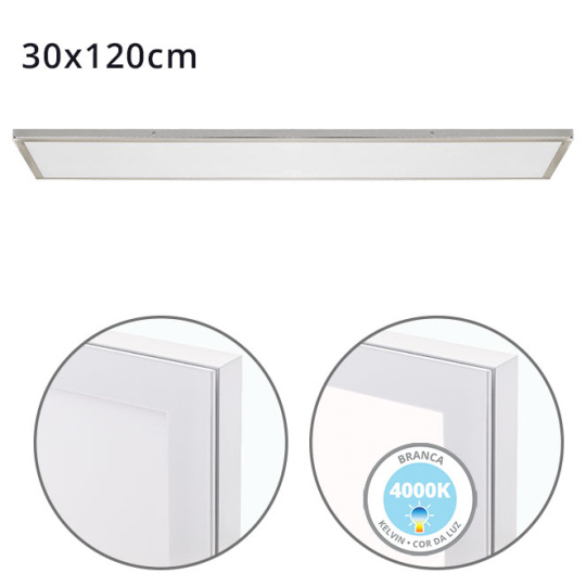 Panel superficie VOLTAIRE 30x120 72W LED 5760lm 4000K 120° C.120xL.30xA.2,3cm Niquel