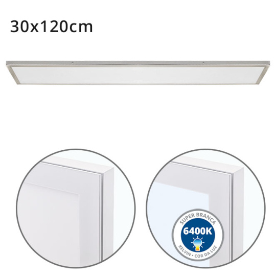 Panel superficie VOLTAIRE 30x120 72W LED 5760lm 6400K 120° C.120xL.30xA.2,3cm Niquel