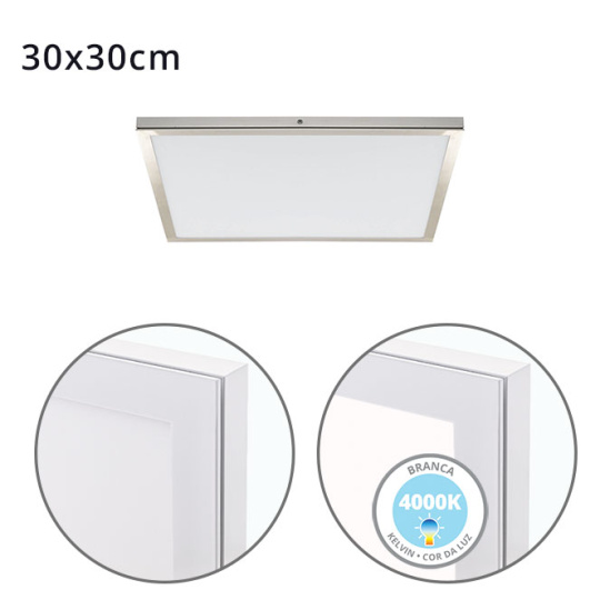 Panel superficie VOLTAIRE 30x30 24W LED 1920lm 4000K 120° C.30xL.30xA.2,3cm Niquel