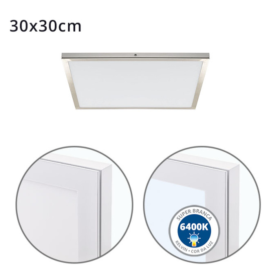 Panel superfície VOLTAIRE 30x30 24W LED 1920lm 6400K 120° C.30xL.30xA.2,3cm Niquel