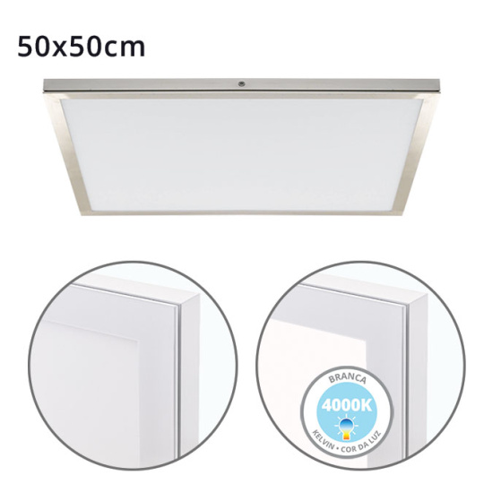 Surface Mounted Panel VOLTAIRE 50x50 48W LED 3840lm 4000K 120° W.50xW.50xH.2,3cm Nickel