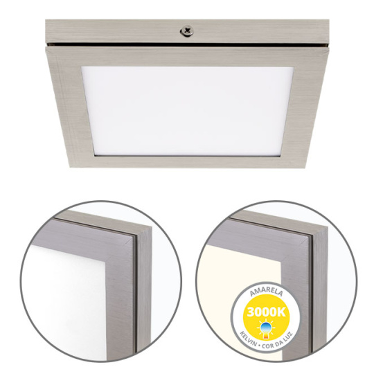 Surface Mounted Panel TOLSTOI 17x17 12W LED 720lm 3000K 120° W.17xW.17xH.2,3cm Satin Nickel