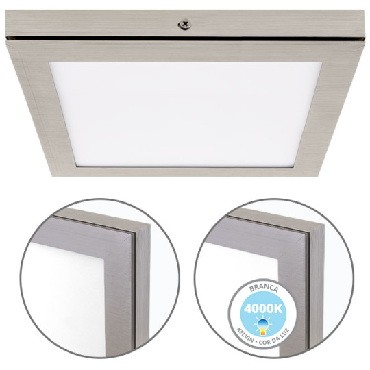 Surface Mounted Panel TOLSTOI 22,5x22,5 18W LED 1080lm 4000K 120° W.22,5xW.22,5xH.2,3cm Satin Nickel