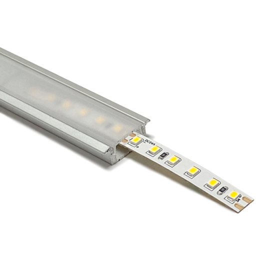 Calha com abas para fita LED com difusor fosco (para embutir)