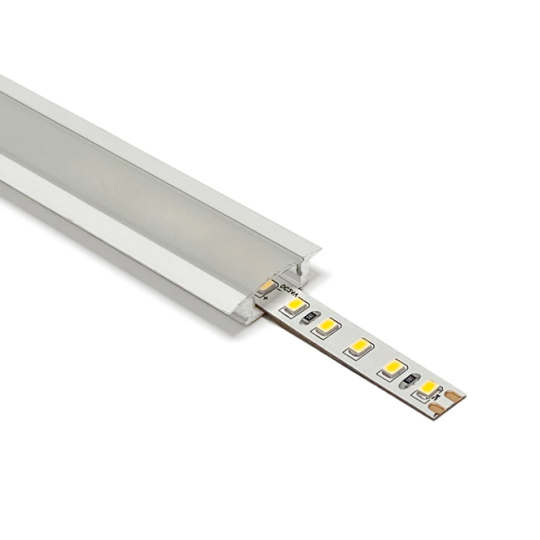 White Profile for LED strip with tabs with opaline diffuser (to be recessed) W.24.7xH.7mm