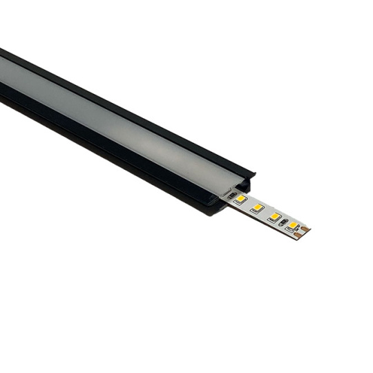 Black Profile for LED strip with tabs with opaline diffuser (to be recessed) W.24.7xH.7mm
