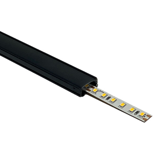 Calha sem abas para fita LED preto com difusor preto L.17,4x Alt.7mm
