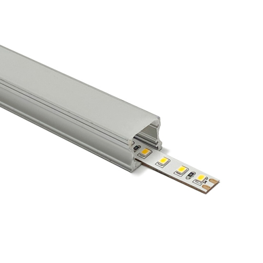 Perfil profundo sin alas para tira LED de aluminio con difusor opalino  An.17x Al.14.5