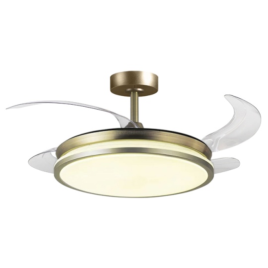 Ceiling fan DC DUNE gold, 4 retractable blades, 72W LED 3000|4000|6000K, H.30/40xD.108/50cm