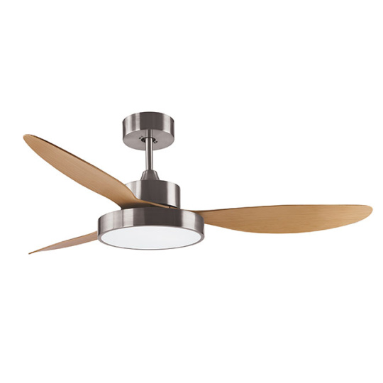 Ceiling fan DC TULUM nickel/beech, 3 blades, 25W LED 3000|4000|6000K, H.39xD.120cm