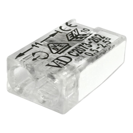 Conector transparente/blanco compacto para cable rígido 2 contactos 0,5-2,5mm (caja 100pc)