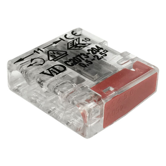 Transparent/red compact screwless connector for rigid cable 4