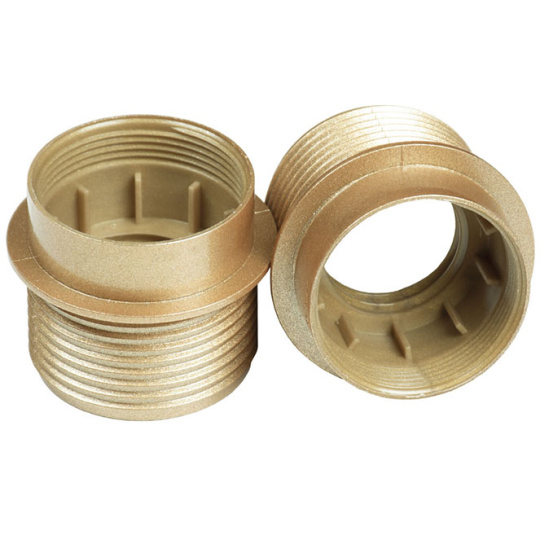 Shiny gold half threaded outer shell for E27 3-pieces shiny lampholder, in thermoplastic resin