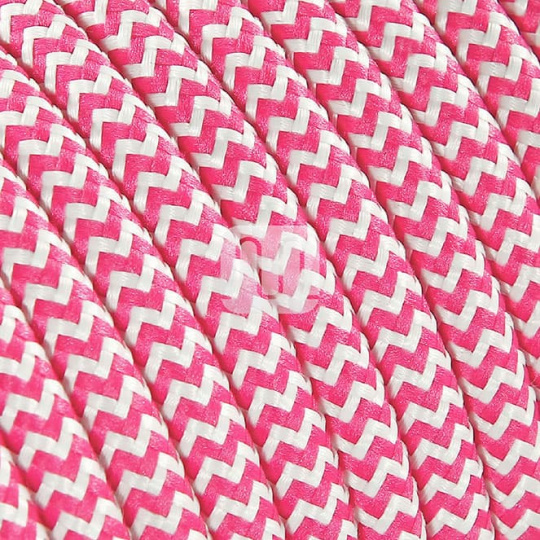 Cable eléctrico cubierto con tela redonda flexible H03VV-F 2x0,75 D.6.2mm blanco/fucsia TO106