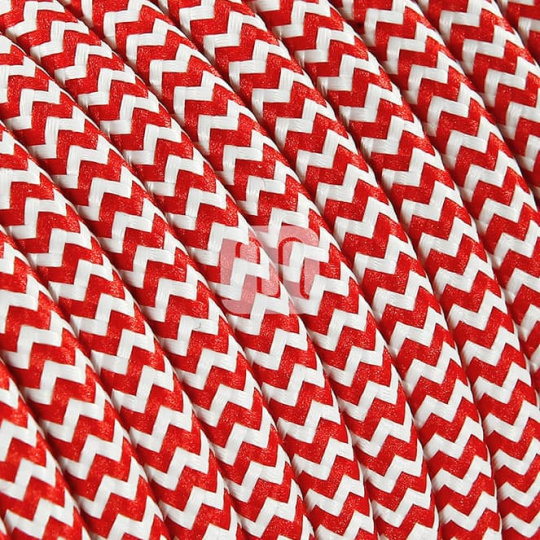 Flexible round fabric covered electrical cable H03VV-F 2x0,75 D.6.2mm white red TO107