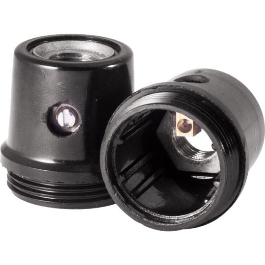 Black dome for E14 3-pc lamph. w/metal nipple M10, stem lock. screw, earth term., H.21mm, bakelite