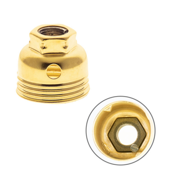 Brass-plated dome for E14 3-pc metal lampholder w/metal nipple M10 and stem lock. screw, in metal